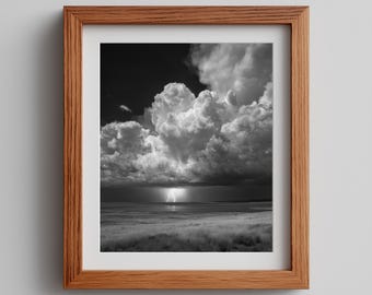Thunderstorm Cloud Photography Print: Moody Black and White Landscape (Digital Download)
