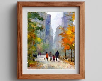 Fall Park Impressionist Art Print: Colorful Autumn Scene (Digital Download)