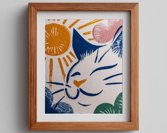 Matisse Cat Art Print: Mid-Century Modern Feline in Sunshine (Digital Download)