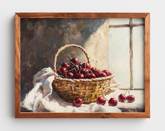 Cherry Basket Printable Wall Art: Vintage Farmhouse Kitchen (Digital Download)
