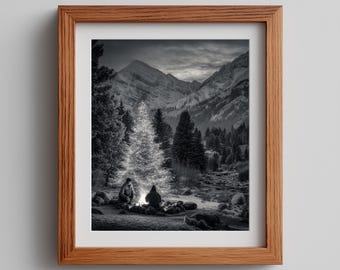 Winter Alpine Valley Photography Print: Snowy Christmas Tree Scene (Digital Download)