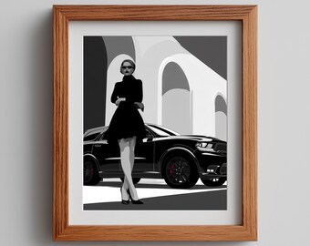 80s Fashion Art Print: Nagel-Inspired Woman & Car (Digital Download)