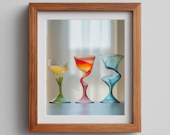 Monet Cocktail Glasses Print: Impressionistic Bar Art (Digital Download)
