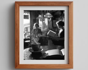 Moody Cafe Photo Print: Black and White Coffee Shop Art (Digital Download)