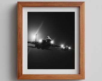 Fighter Jet Black and White Line Art Print (Digital Download)