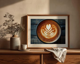 Cafe Latte Art Print: Moody Coffee Cup Photography (Digital Download)