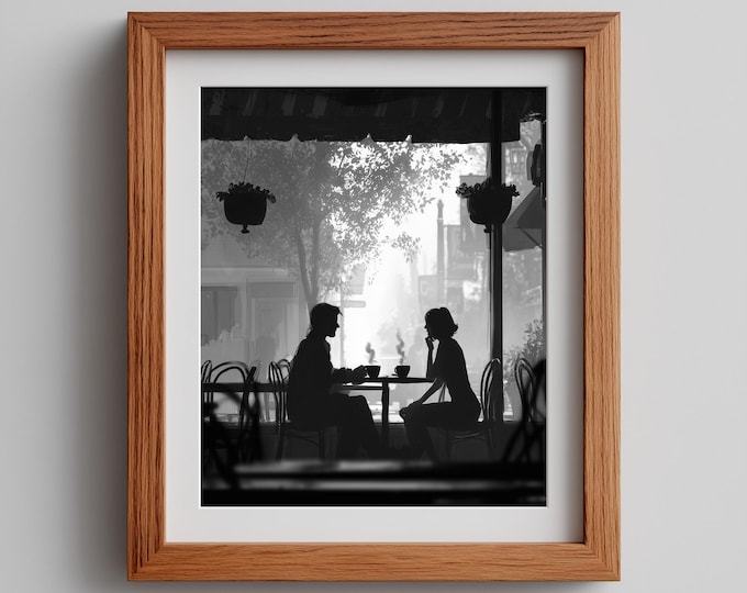 Featured listing image: Noir Cafe Pencil Drawing: Romantic Coffee Moment (Digital Download)