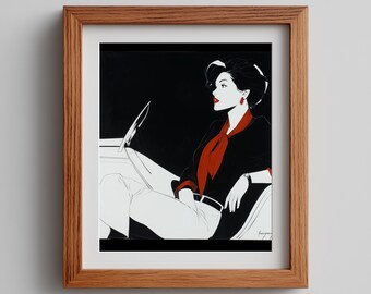 Retro Woman in Hot Rod Art Print: 80s Glamour (Digital Download)