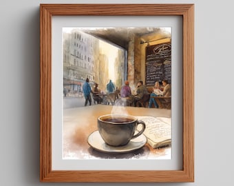Vintage Cafe Watercolor Art Print: Moody Coffee Cup (Digital Download)