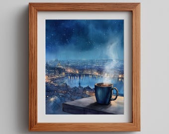 Winter Mug Watercolor Painting: Cozy Holiday Cottagecore Art (Digital Download)