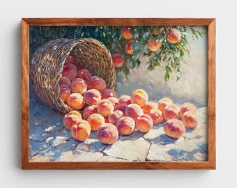Peach Orchard Painting: Rustic Fruit Harvest Wall Art (Digital Download)