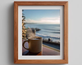 Coastal Coffee Print: Seaside Morning Mug Photography (Digital Download)