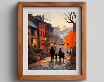 Impressionist Halloween Print: Trick-or-Treat Family Walk (Digital Download)