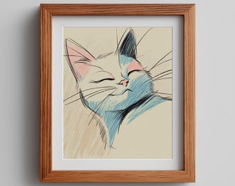 Matisse Cat Line Art Print - Minimalist Home Decor (Digital Download)