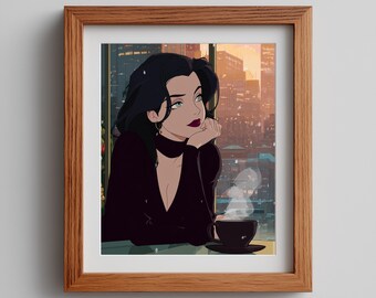 Patrick Nagel Style Portrait Art Print: 80s Woman, Moody Decor (Digital Download)