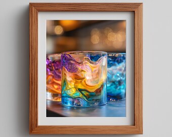 Vibrant Bar Glasses Art Print: Modern Colorful Home Decor (Digital Download)