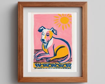 Modern Sunbathing Dog Print: Colorful Graphic Art (Digital Download)