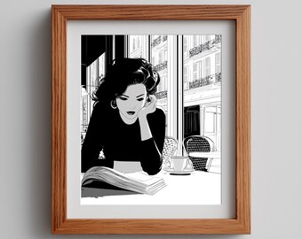 Cafe Noir Art Print: 80s Woman Reading (Digital Download)