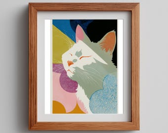 Matisse Cat Print: Mid-Century Modern Geometric Art (Digital Download)