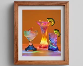 Impressionistic Cocktail Glasses Art Print: Vibrant Home Bar Decor (Digital Download)