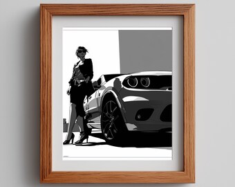 Black Dodge Muscle Car Print: 80s Pop-Art Style (Digital Download)
