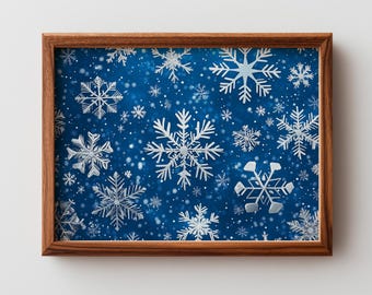 Festive Snowflake Pattern - Winter Wall Art, Cozy Digital Illustration, Frosty Blue Background Printable Decor, Holiday Print 414