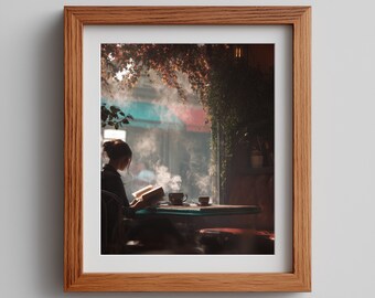 Coffee Bistro Pencil Sketch Print: Dark Academia Art (Digital Download)