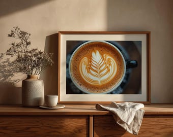 Cafe Latte Art Print: Modern Minimalist Coffee Photography (Digital Download)
