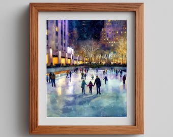 City Ice Skating Rink Print: Family Winter Scene (Digital Download)