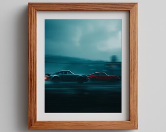 Retro Race Car Print: Cinematic Night Scene (Digital Download)
