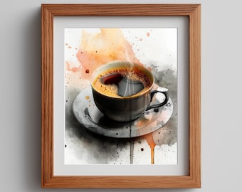Espresso Watercolor Print: Rustic Coffee Mug Painting (Digital Download)