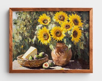 Rustic Sunflower Still Life Art Print: Cheerful Kitchen Decor (Digital Download)