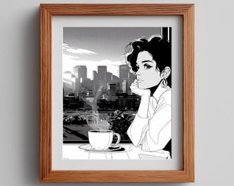 Retro Christmas Cafe Art Print: 80s Fashion Illustration (Digital Download)