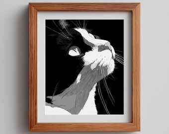 Minimalist Tuxedo Cat Art Print: Black and White Pop Art (Digital Download)