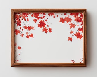 Modern Minimalist Red Maple Leaves - Clean Fall Aesthetic Art, Autumn Wall Decor, Printable Wall Art, Gentle Motion, Digital Download 402