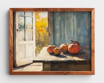 Autumn Pumpkin Still Life Print: Rustic Farmhouse Wall Art (Digital Download)