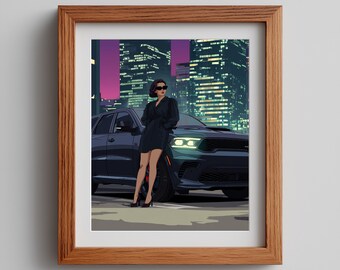 80s Woman Dodge Durango Hellcat Neon Pop Art Print (Digital Download)