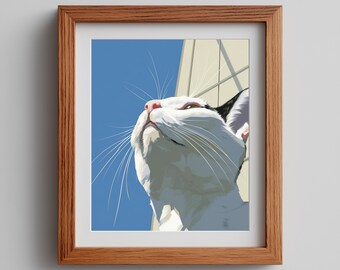 White Cat Pop Art Print: 80s Style Retro Decor (Digital Download)