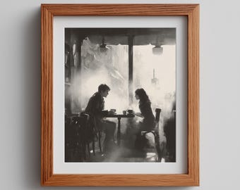 Noir Cafe Art Print: Moody Vintage Pencil Sketch (Digital Download)