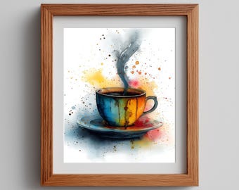 Watercolor Coffee Cup Print: Colorful Cafe Art (Digital Download)