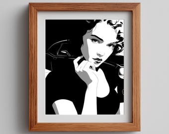 80s Retro Portrait Art Print: Moody Glam Black and White (Digital Download)