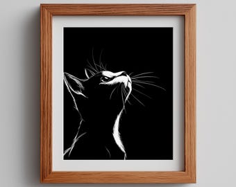 Minimalist Cat Art Print: Black and White Silhouette (Digital Download)