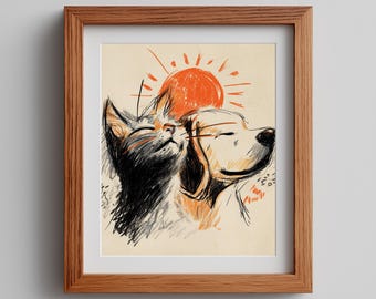 Cat and Dog Print: Minimalist Watercolor Drawing (Digital Download)