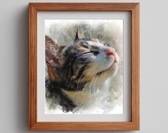 Tabby Cat Watercolor Art Print: Cozy Cottagecore Decor (Digital Download)