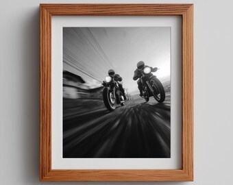 Motorcycle Racing Art Print: Retro Monochrome (Digital Download)
