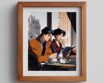 80s Cafe Scene Art Print: Patrick Nagel Style (Digital Download)