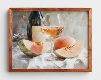 Chilled Rosé Wine & Melon Still Life Art Print (Digital Download)