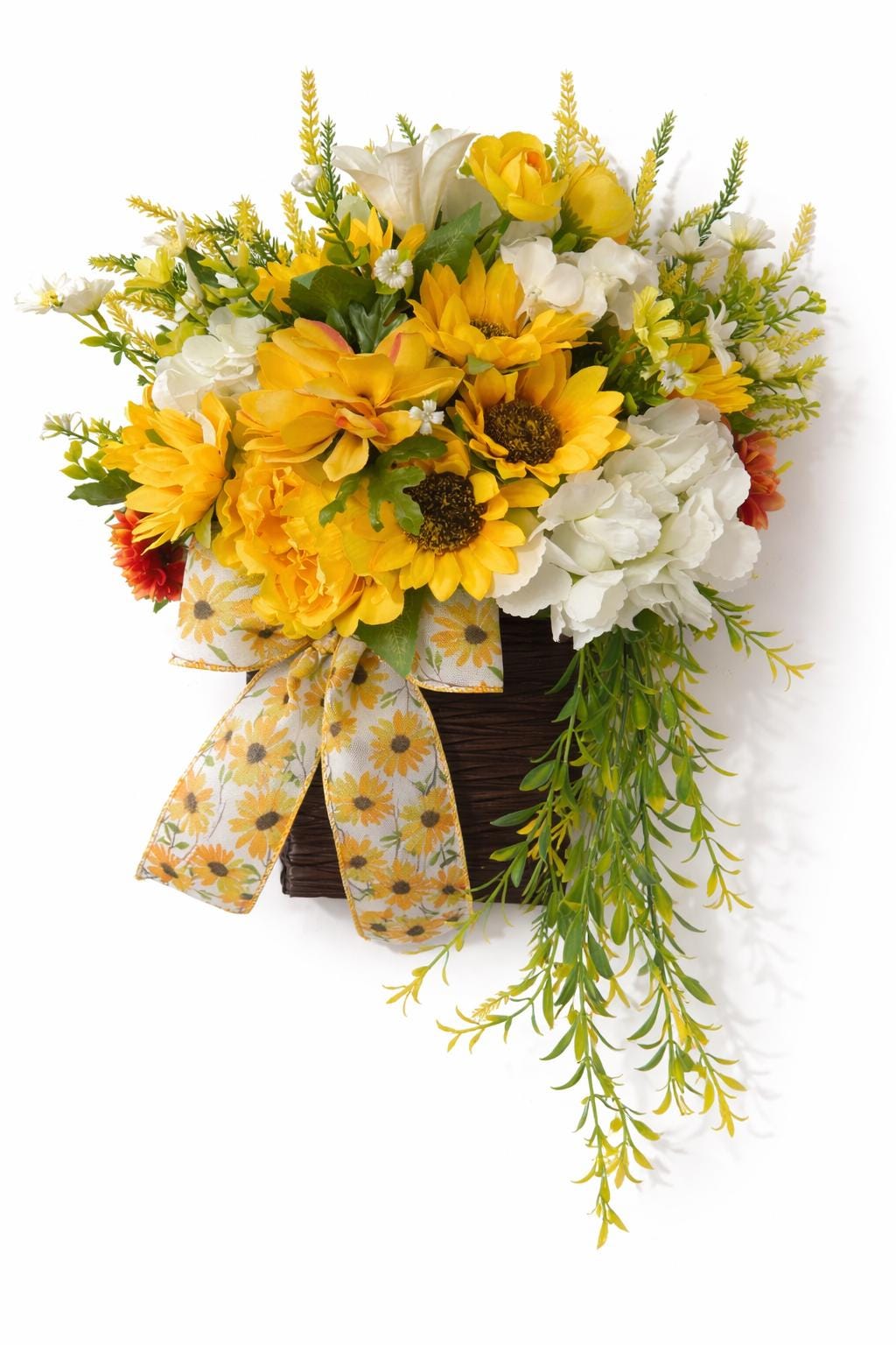 Handcrafted Sunflower Hanging Basket Wreath, Farmhouse Summer Door ...