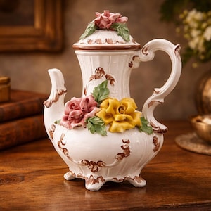 Théière En Porcelaine Blanche Style Shabby Chic Années 80 - Vintage - Fabrication Française