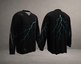 Camiseta de hockey rave • BLUE LIGHTNING • Diseño de festival EDM